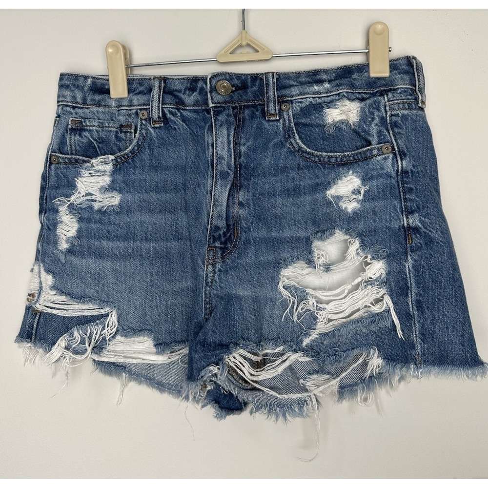 American Eagle Womens Denim Cotton Distressed High Rise Comfort Shorts Size 6‎